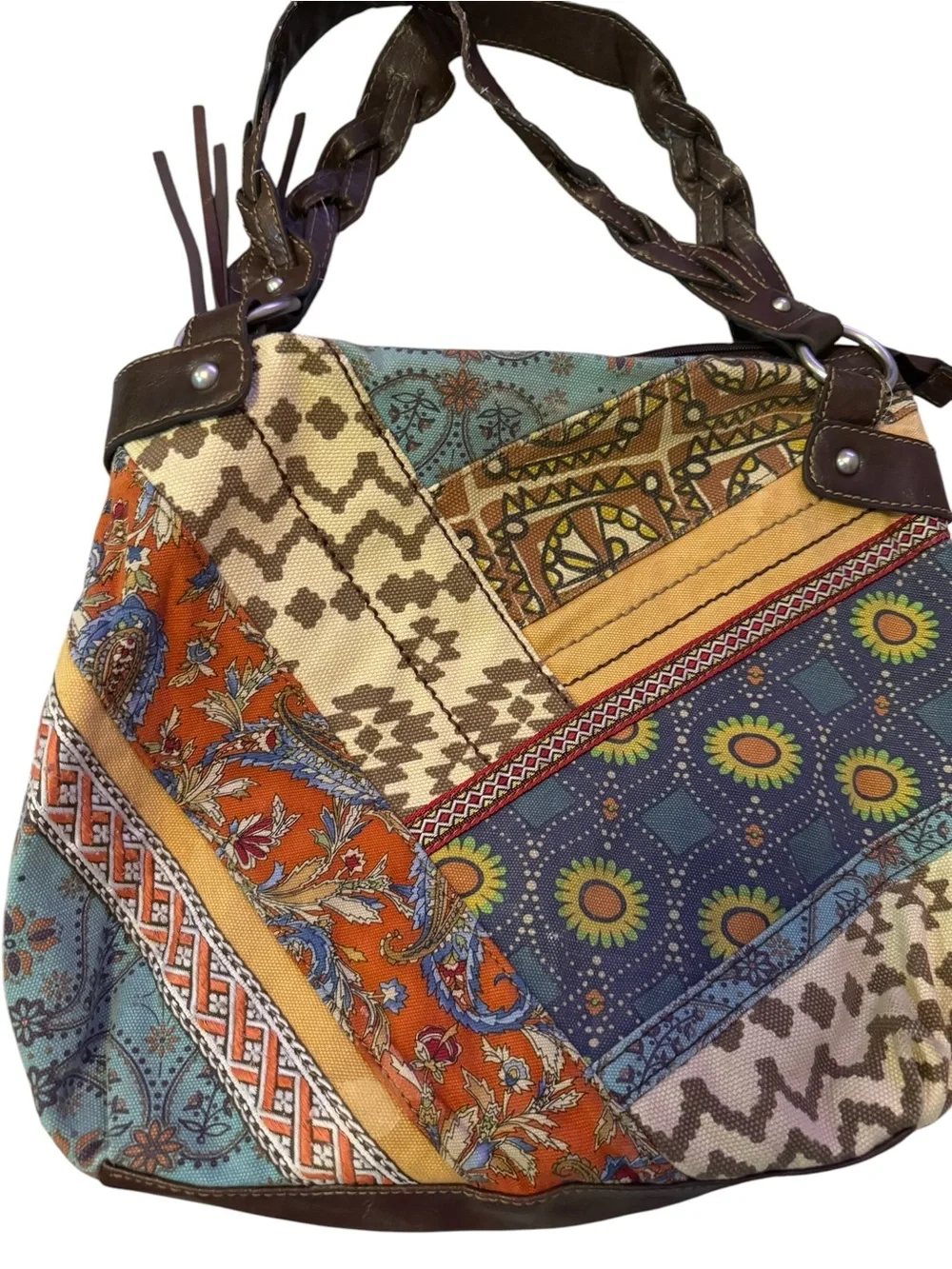 Fossil Boho Patchwork Canvas Tote Bag in Multicolor